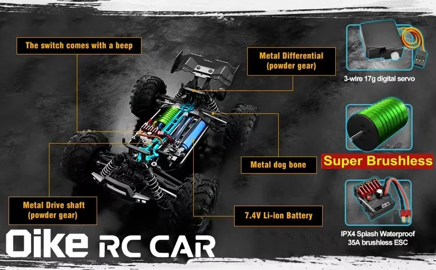 4WD Brushless RC Car – High-Speed Off-Road Racing Truck with LED Lights