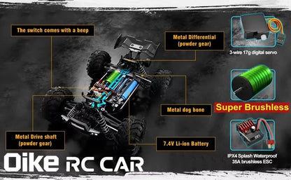 4WD Brushless RC Car – High-Speed Off-Road Racing Truck with LED Lights