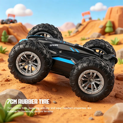 Double-Sided RC Stunt Car with 360° Flips, LED Lights & Spray Effects for Kids