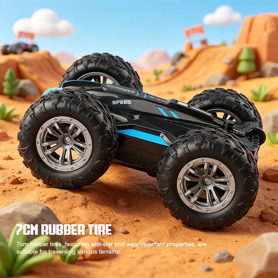Double-Sided RC Stunt Car with 360° Flips, LED Lights & Spray Effects for Kids