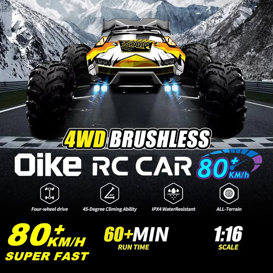 4WD Brushless RC Car – High-Speed Off-Road Racing Truck with LED Lights