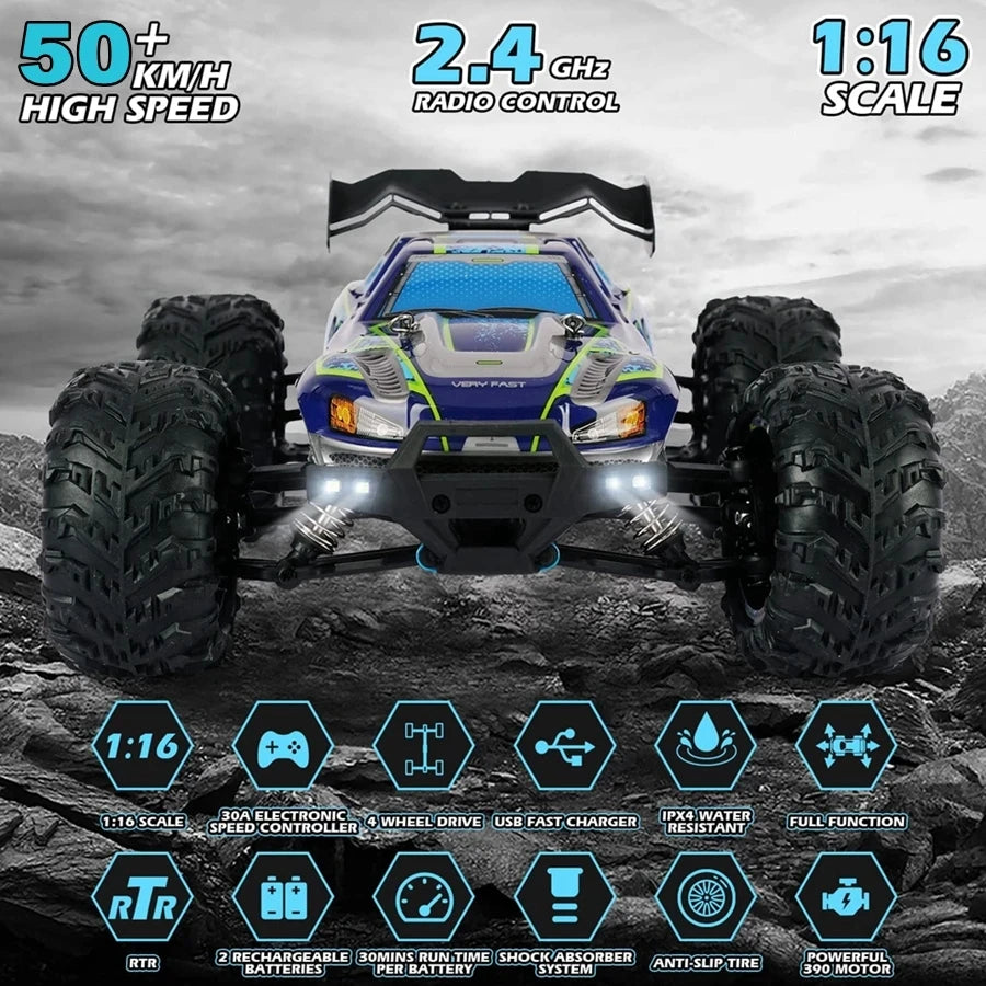 4WD Brushless RC Car – High-Speed Off-Road Racing Truck with LED Lights