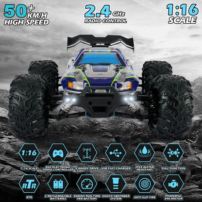 4WD Brushless RC Car – High-Speed Off-Road Racing Truck with LED Lights