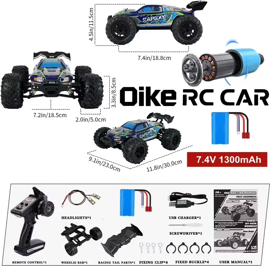4WD Brushless RC Car – High-Speed Off-Road Racing Truck with LED Lights