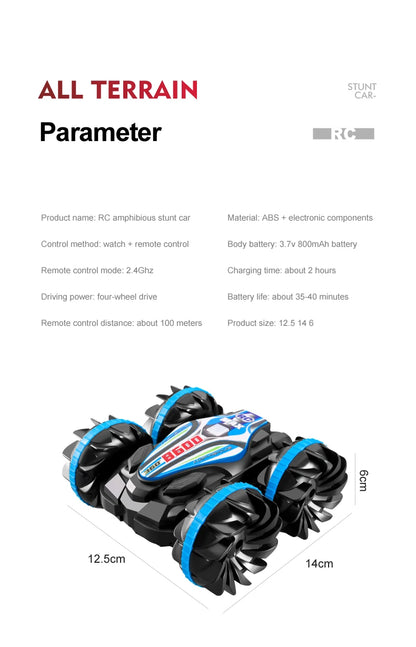 Amphibious RC Stunt Car 4WD Waterproof 360° Rotating Off-Road Toy