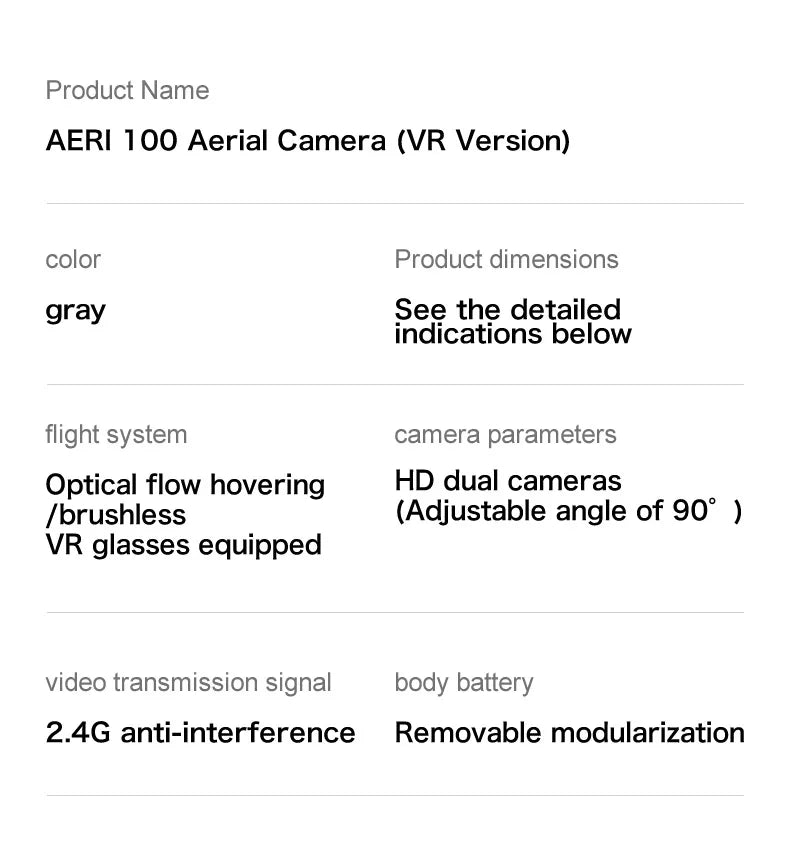 Aeri100 VR Drone with Dual HD Cameras & Brushless Motors
