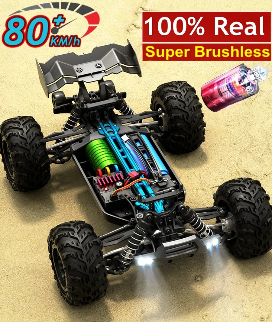 4WD Brushless RC Car – High-Speed Off-Road Racing Truck with LED Lights