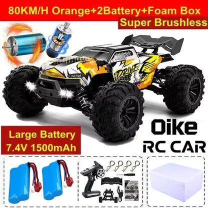 4WD Brushless RC Car – High-Speed Off-Road Racing Truck with LED Lights