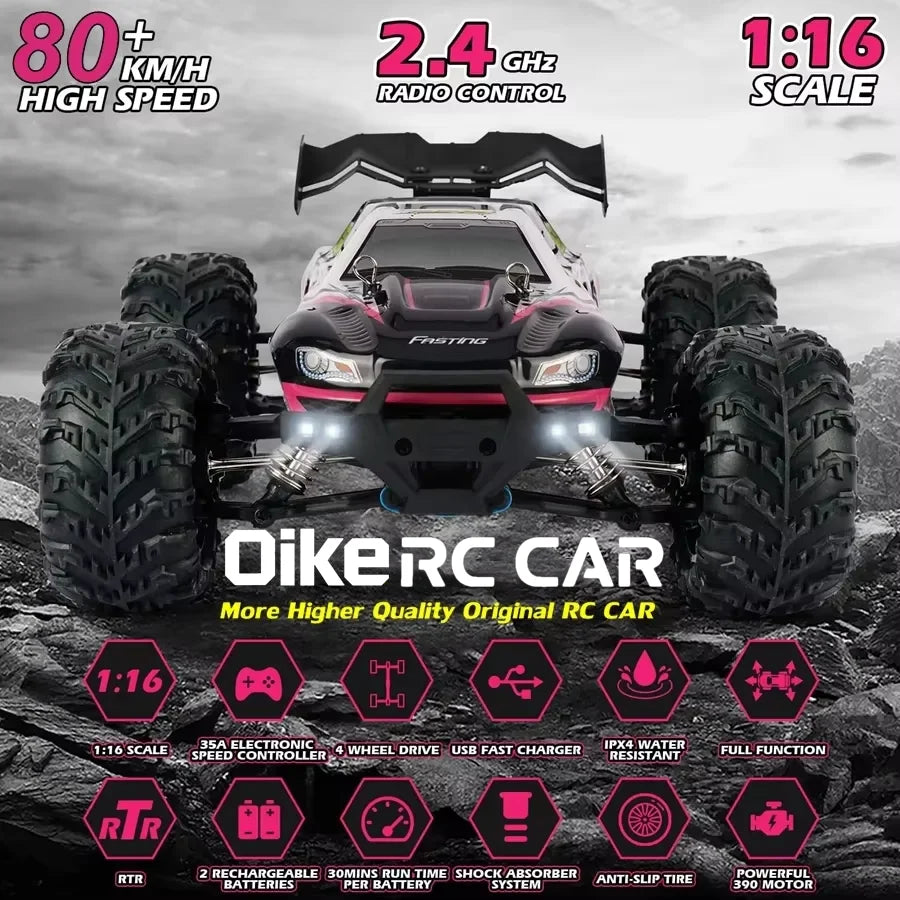4WD Brushless RC Car – High-Speed Off-Road Racing Truck with LED Lights