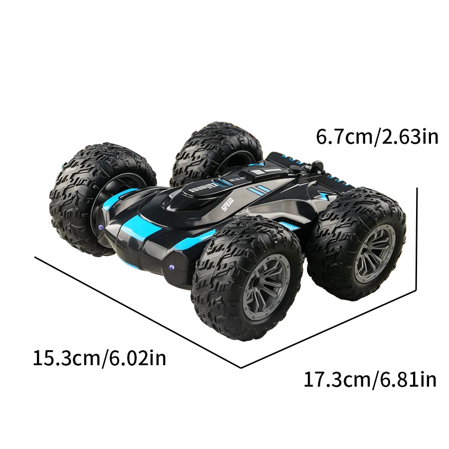 Double-Sided RC Stunt Car with 360° Flips, LED Lights & Spray Effects for Kids