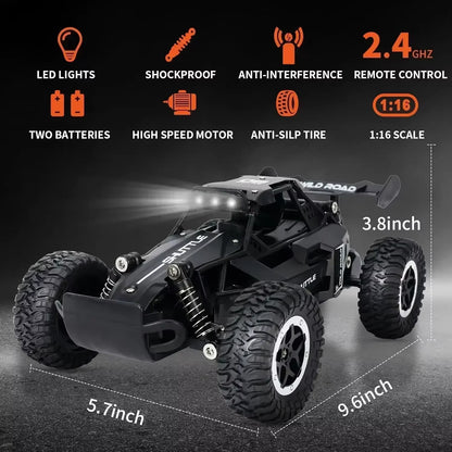 1:16 Scale RC Monster Truck – High-Speed Off-Road Car with LED Lights