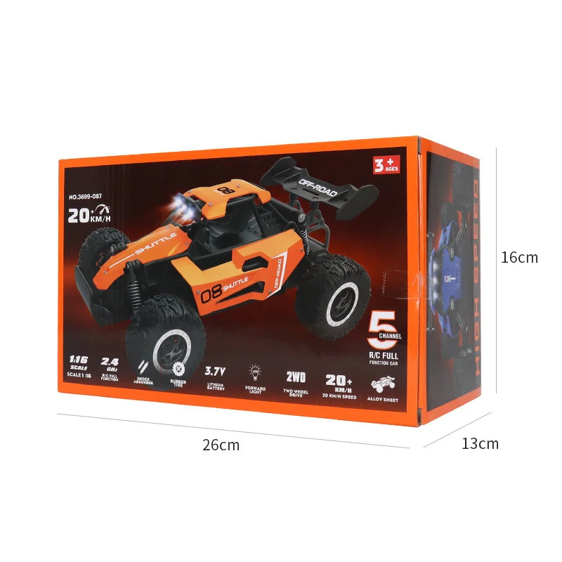 1:16 Scale RC Monster Truck – High-Speed Off-Road Car with LED Lights