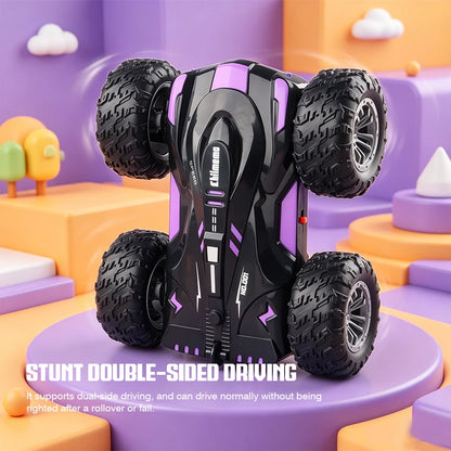 Double-Sided RC Stunt Car with 360° Flips, LED Lights & Spray Effects for Kids