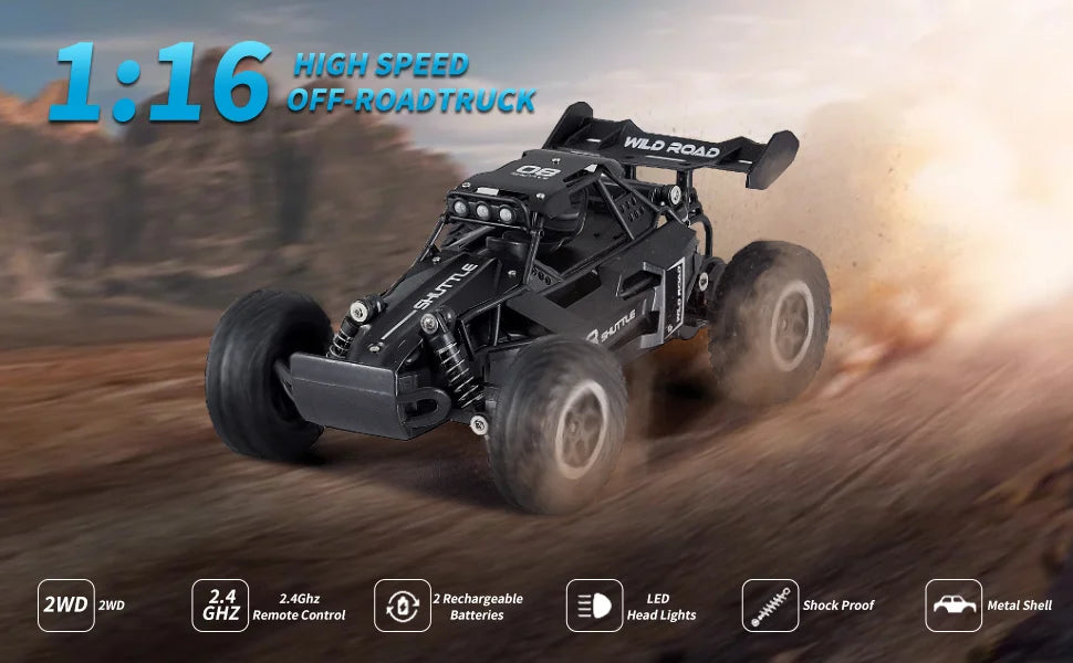 1:16 RC Monster Truck – 20KM/H Off-Road Car with LED Lights