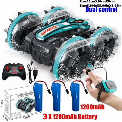 Amphibious RC Stunt Car 4WD Waterproof 360° Rotating Off-Road Toy