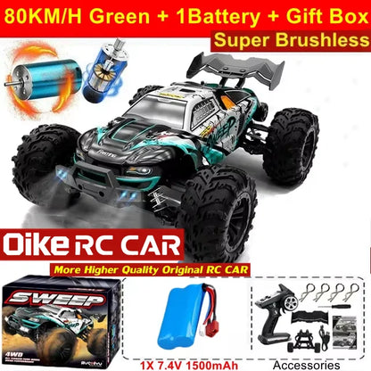 4WD Brushless RC Car – High-Speed Off-Road Racing Truck with LED Lights