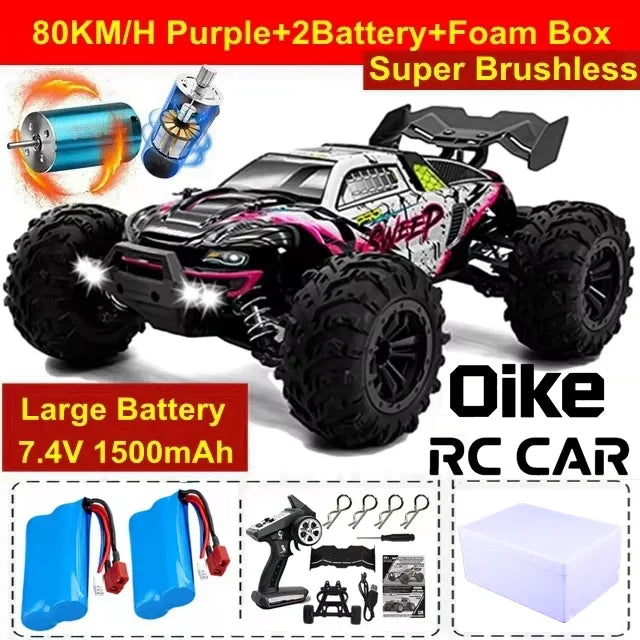 4WD Brushless RC Car – High-Speed Off-Road Racing Truck with LED Lights