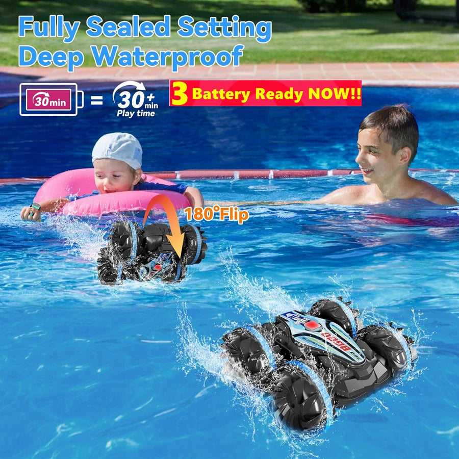 Amphibious RC Stunt Car 4WD Waterproof 360° Rotating Off-Road Toy