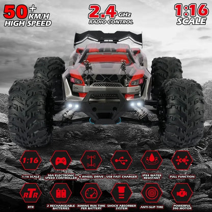 4WD Brushless RC Car – High-Speed Off-Road Racing Truck with LED Lights