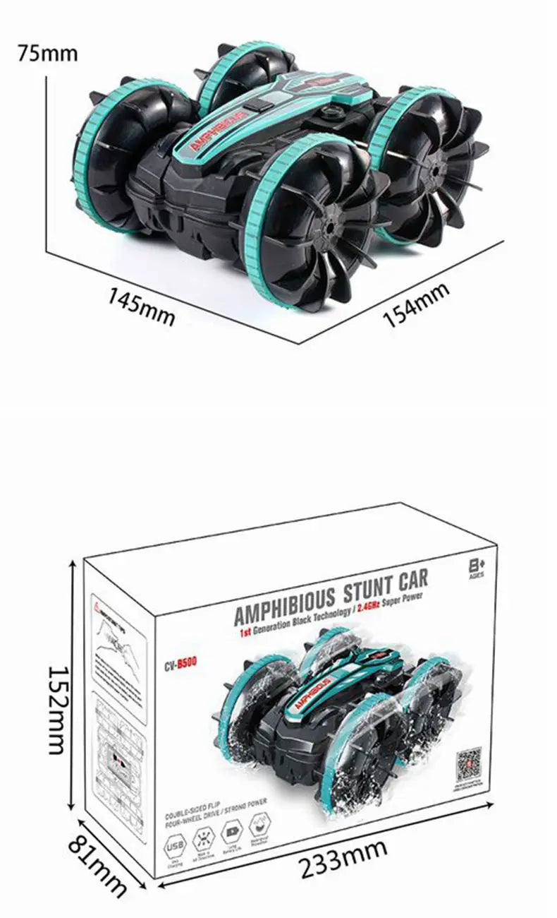 Amphibious RC Stunt Car 4WD Waterproof 360° Rotating Off-Road Toy