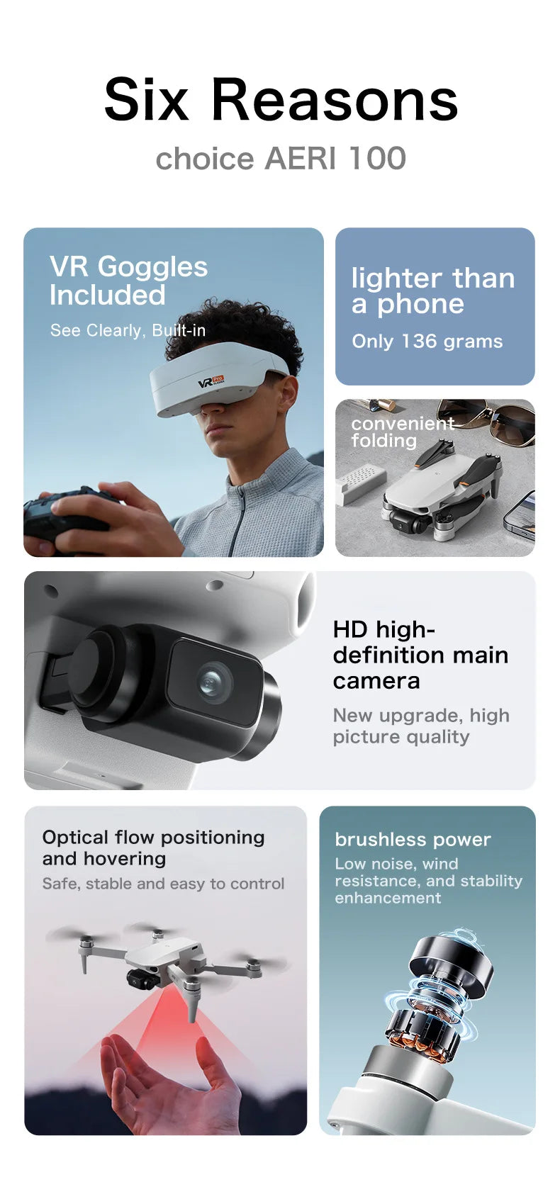 Aeri100 VR Drone with Dual HD Cameras & Brushless Motors