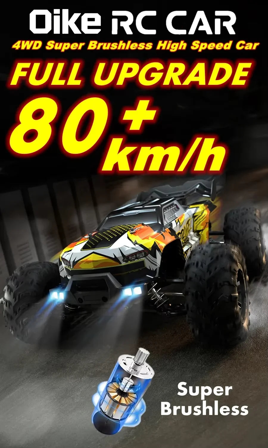 4WD Brushless RC Car – High-Speed Off-Road Racing Truck with LED Lights