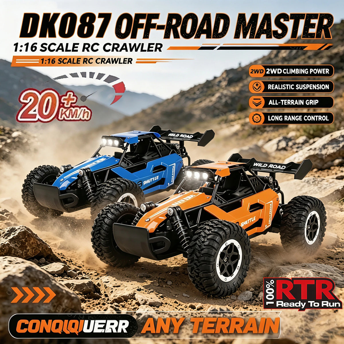 1:16 Scale RC Monster Truck – High-Speed Off-Road Car with LED Lights