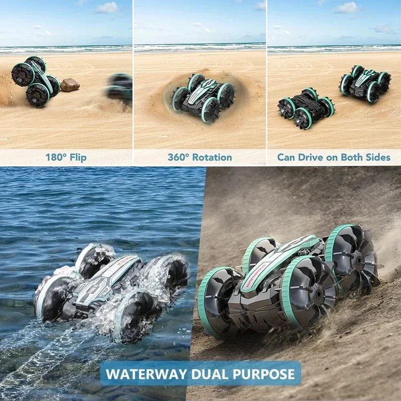 Amphibious RC Stunt Car 4WD Waterproof 360° Rotating Off-Road Toy