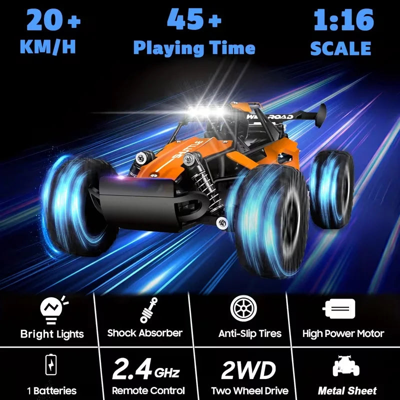 1:16 RC Monster Truck – 20KM/H Off-Road Car with LED Lights