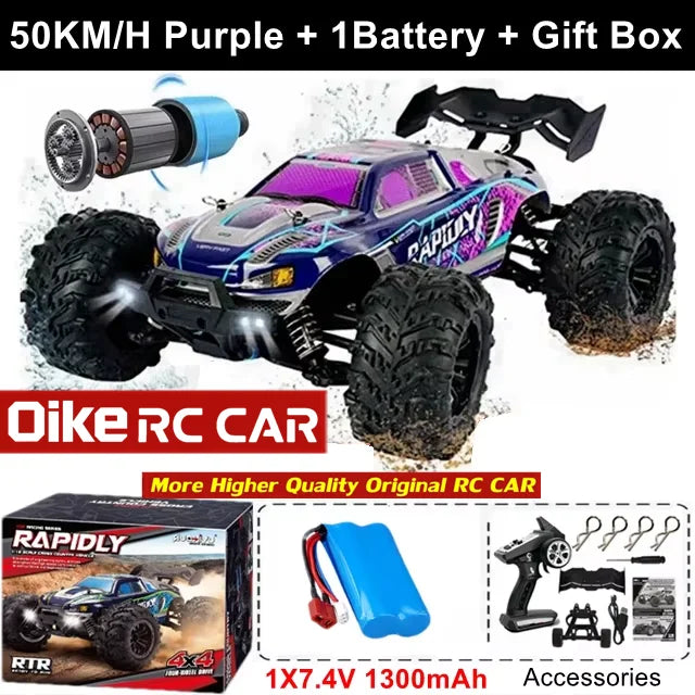 4WD Brushless RC Car – High-Speed Off-Road Racing Truck with LED Lights