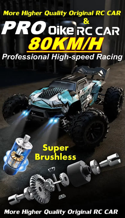 4WD Brushless RC Car – High-Speed Off-Road Racing Truck with LED Lights
