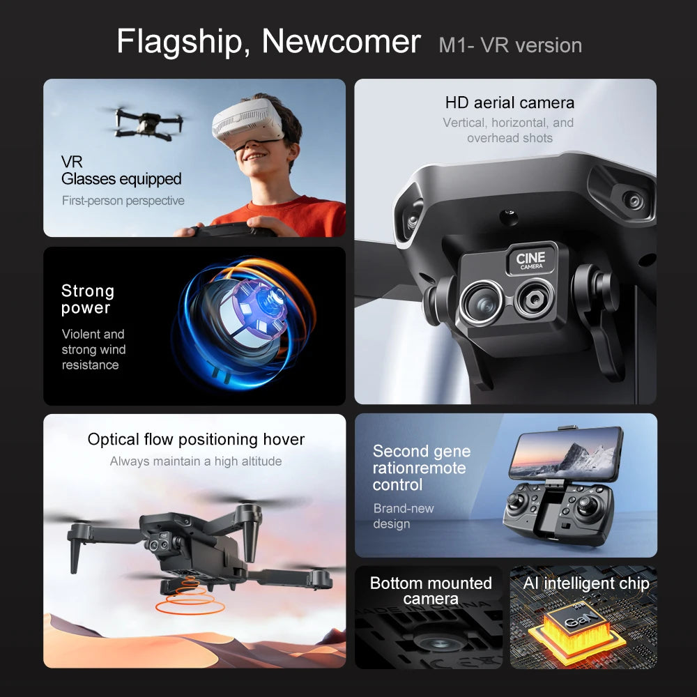M1 Foldable Camera Drone with Dual HD Camera, Optical Flow, FPV & VR Glasses
