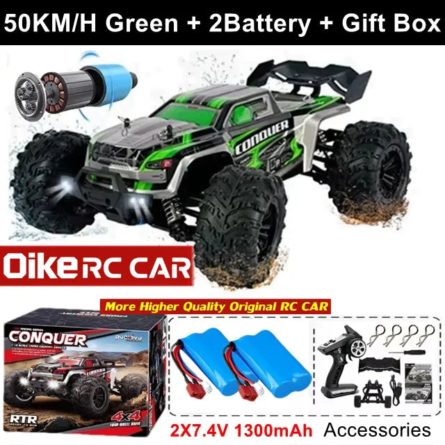 4WD Brushless RC Car – High-Speed Off-Road Racing Truck with LED Lights